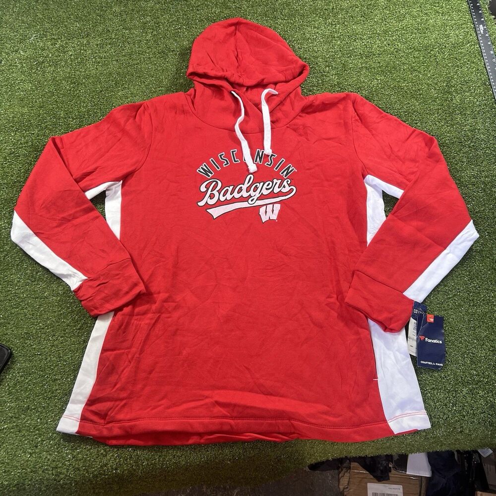 Wisconsin Badgers Women's Red Pullover Drawstring Fanatics Hoodie Size 2XL